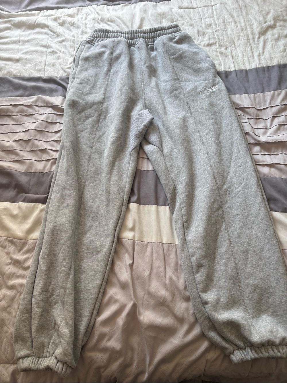Cortiez Light Gray Cuffed Embroidered Sweatpants
